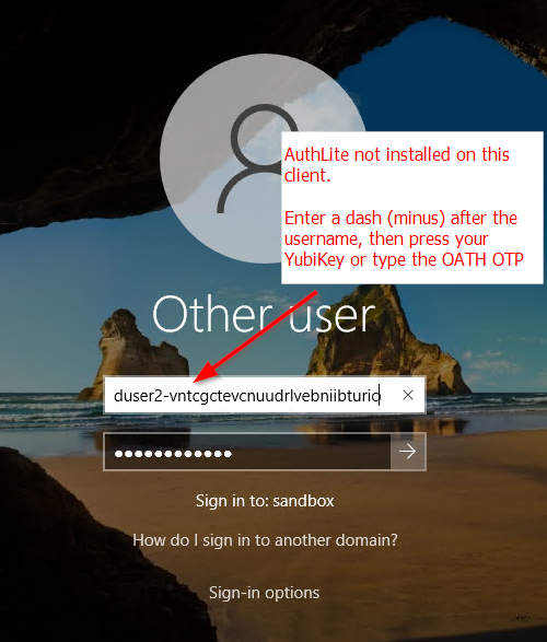 Entering an OTP into a Windows logon without AuthLite installed