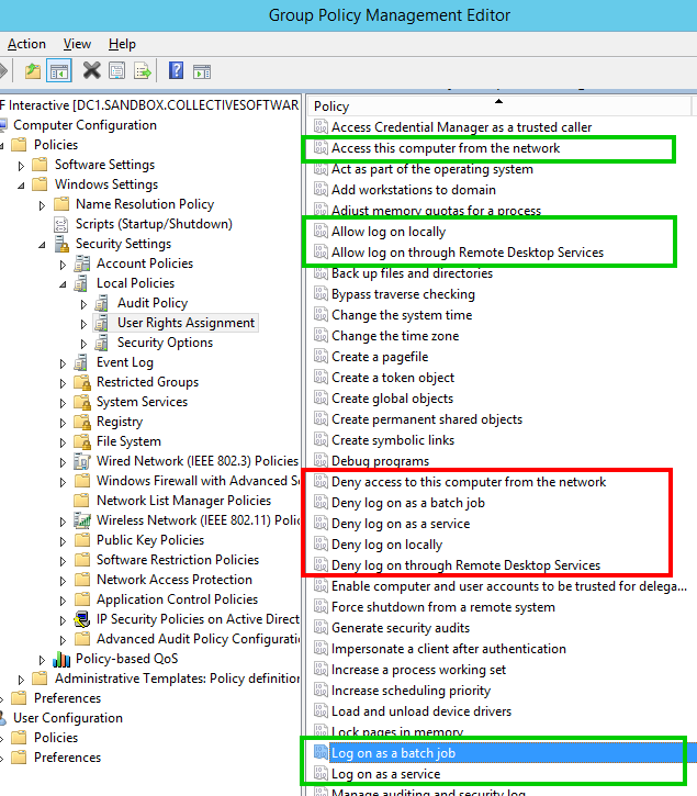 Fig. 2) User Rights Assignment Allow/Denies