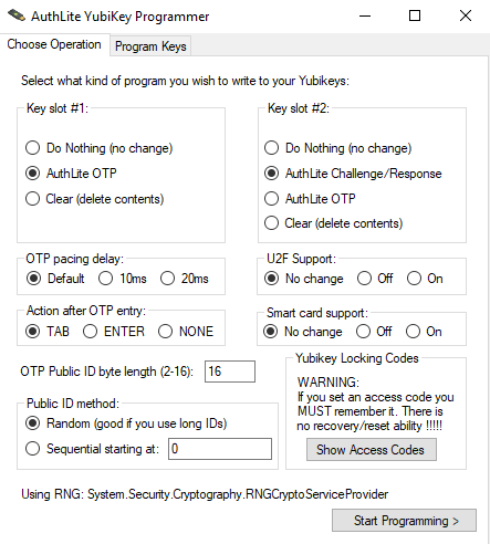 YubiKey Programmer Operation Tab