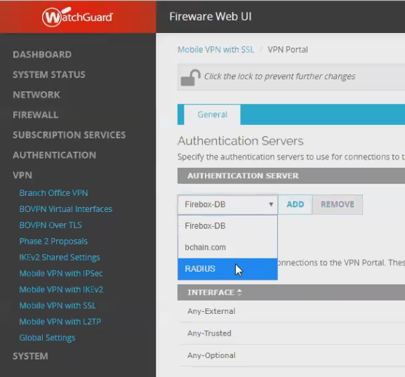 Watchguard select RADIUS