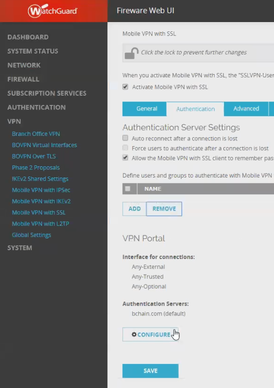 Watchguard configure button