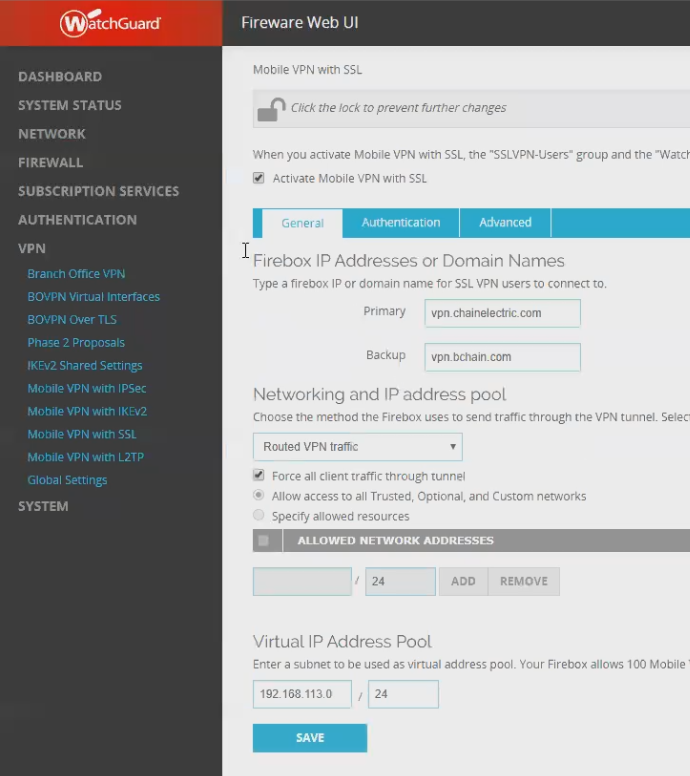 Watchguard Mobile VPN with SSL dialog