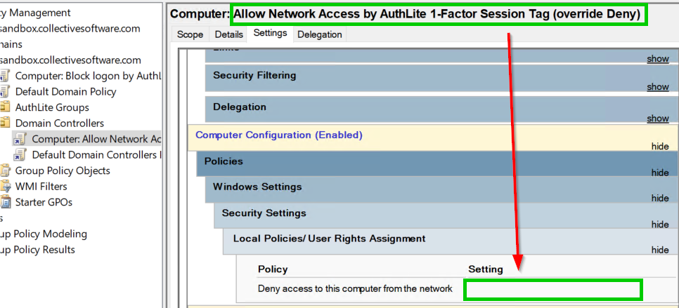 Computer: Allow Network Access by AuthLite 1-Factor Session Tag (override Deny)