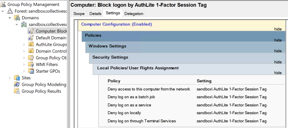 Computer: Block logon by AuthLite 1-Factor Session Tag