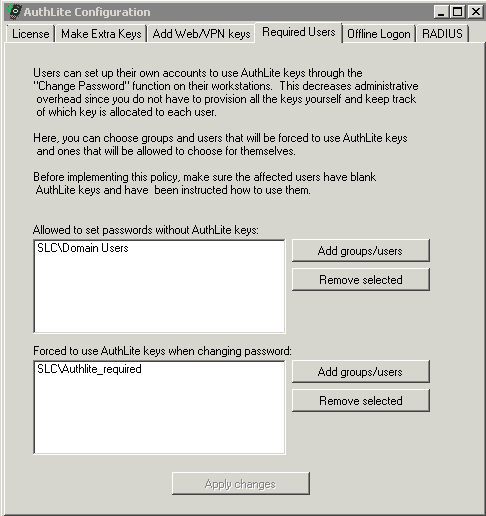 AuthLite Configuration Dialog